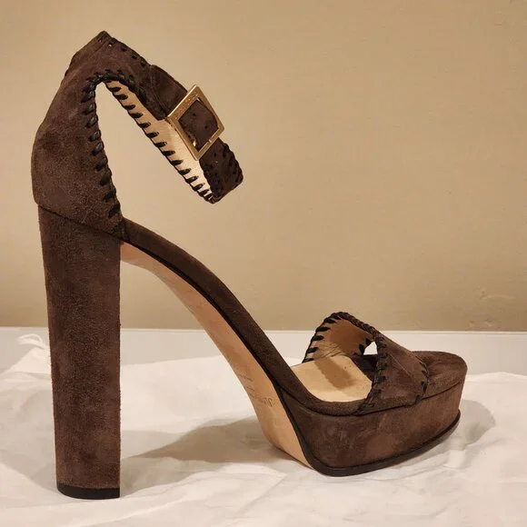Excellent EU39 Jimmy Choo Platform Sandal Holly Chocolate Brown Suede - Picture 5 of 11